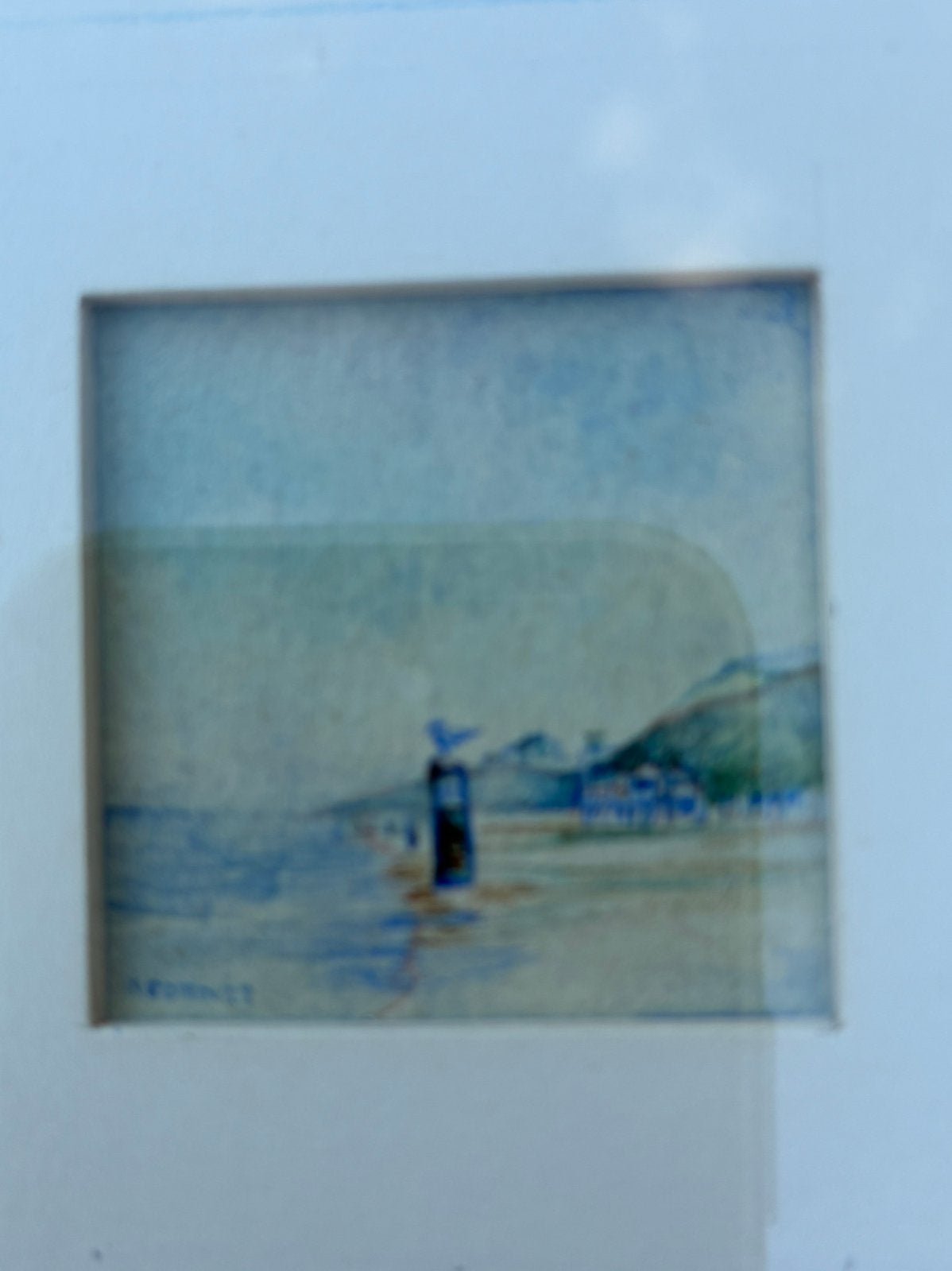 Mini Aquarel Strand 3,5 x 3,5 cm gesigneerd, Ophalen of Verzenden