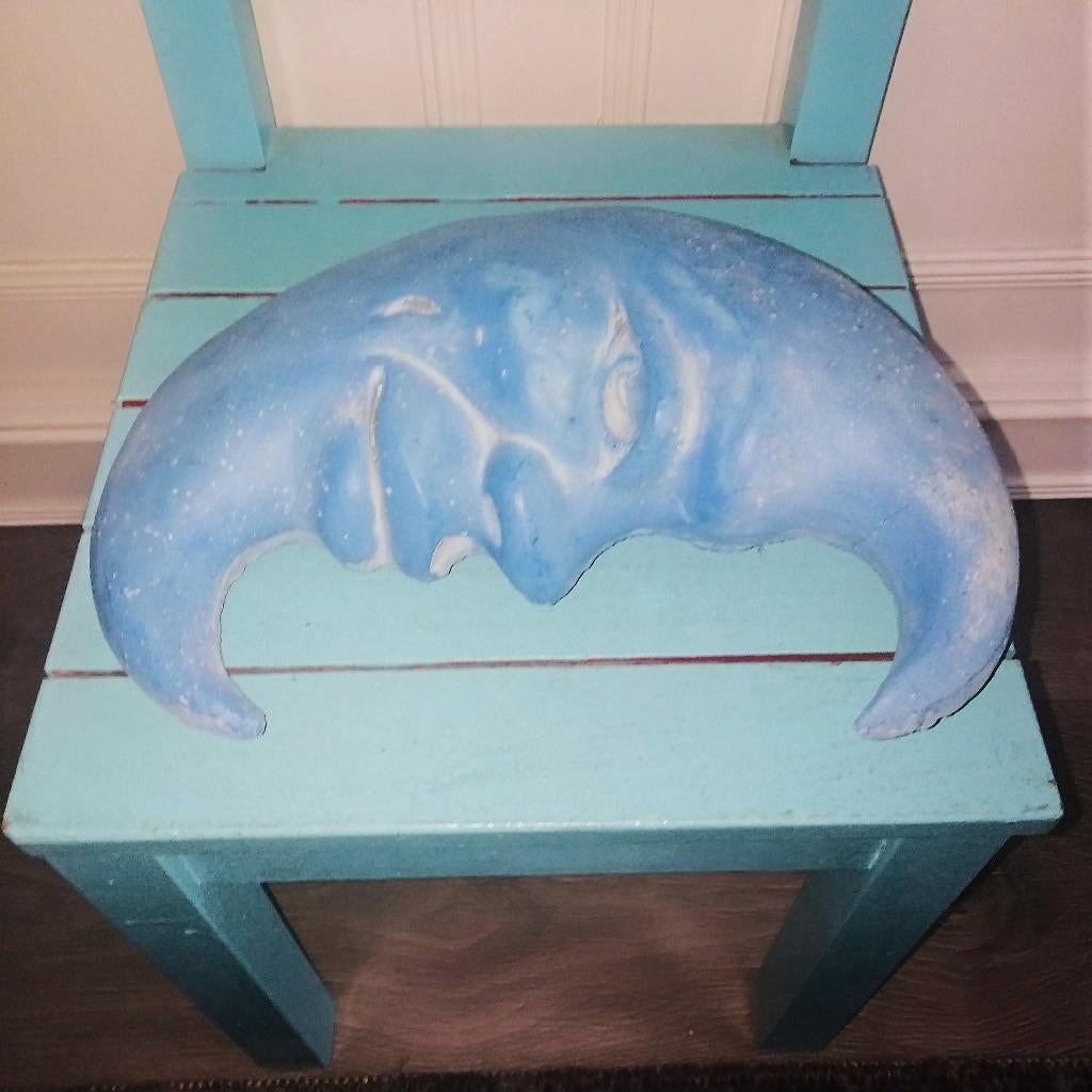 Blauwe maan met gezicht voor aan muur of schutting van beton, Huis en Inrichting, Woonaccessoires | Wanddecoraties, Ophalen, Gebruikt