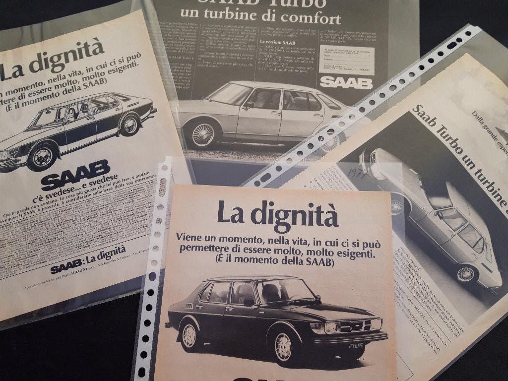 4 verschillende Saab advertenties - Italiaans - zwart/wit, Verzamelen, Ophalen of Verzenden, Zo goed als nieuw, Auto's