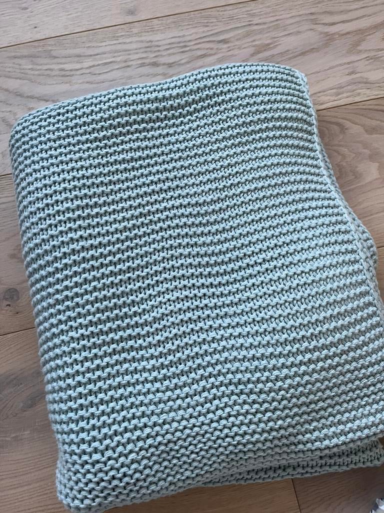 Gebreide Plaid /sprei Ikea (Ingabritta) lichtblauw, Huis en Inrichting, Ophalen of Verzenden, Gebruikt