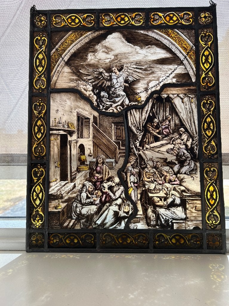 Mooi glas in lood raam, Ophalen