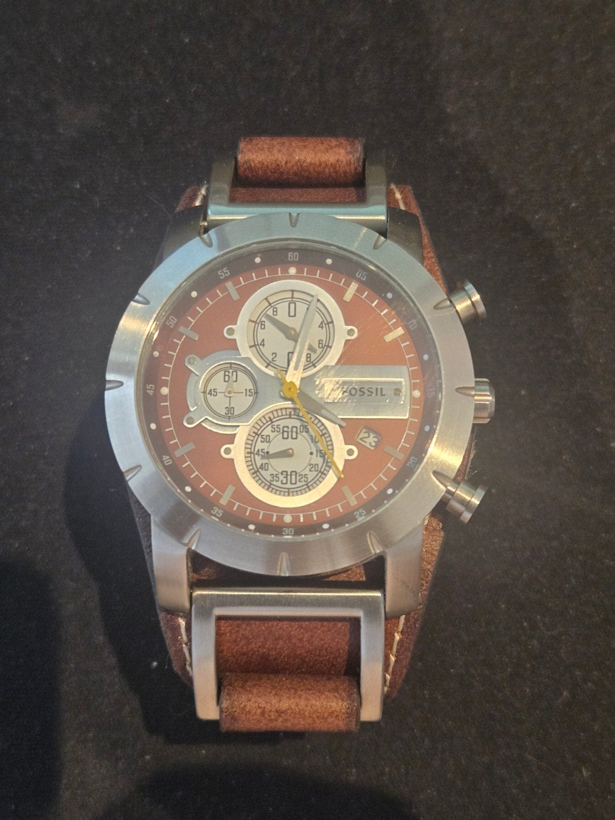 Fossil Jake Chronograph JR1157 - Zo goed als nieuw, Overige merken, Leer, Staal, Polshorloge