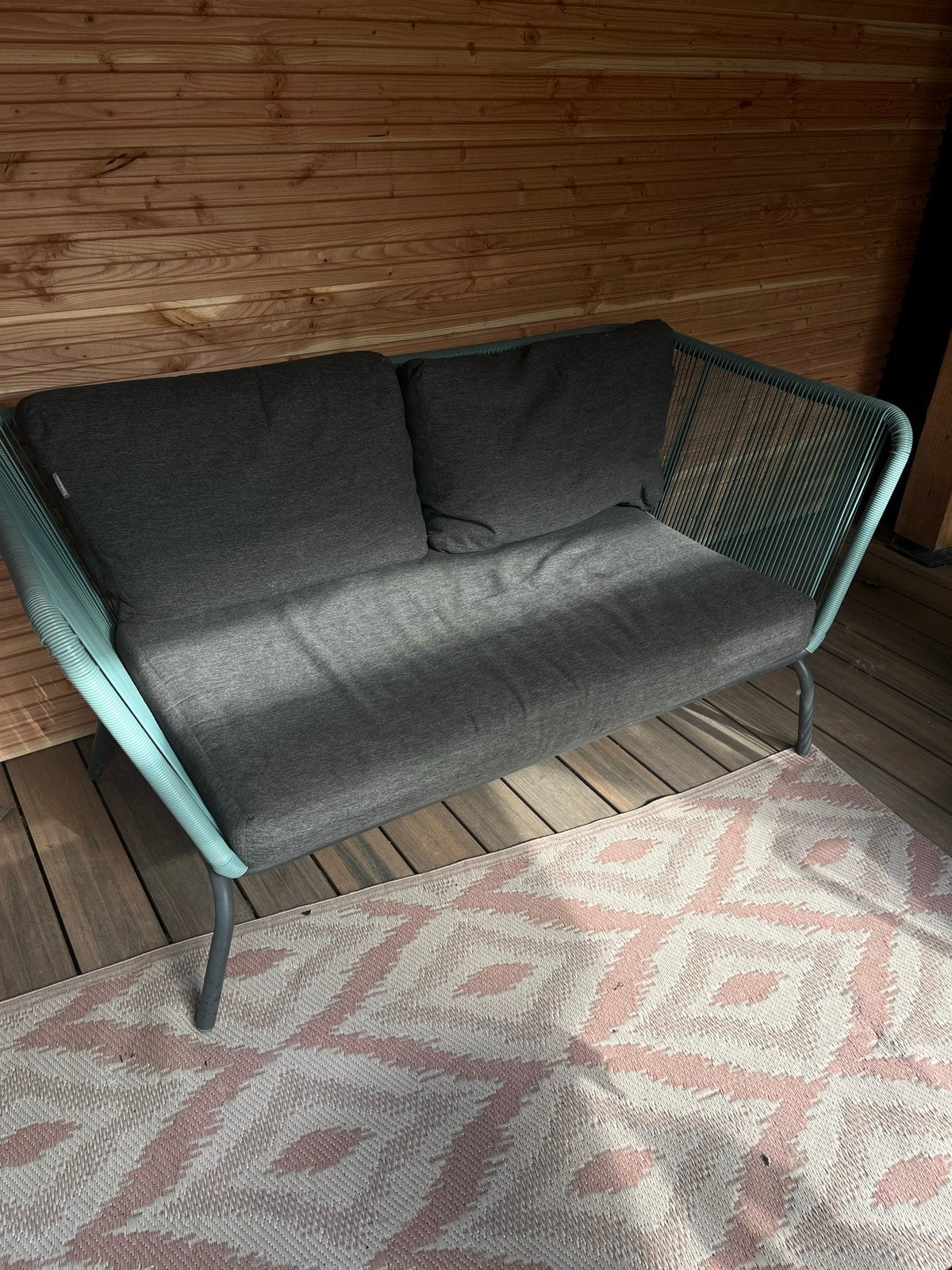 Comfortabele loungeset  2-zits bank en fauteuil voor buiten, Ophalen, Gebruikt, Kunststof, Bank