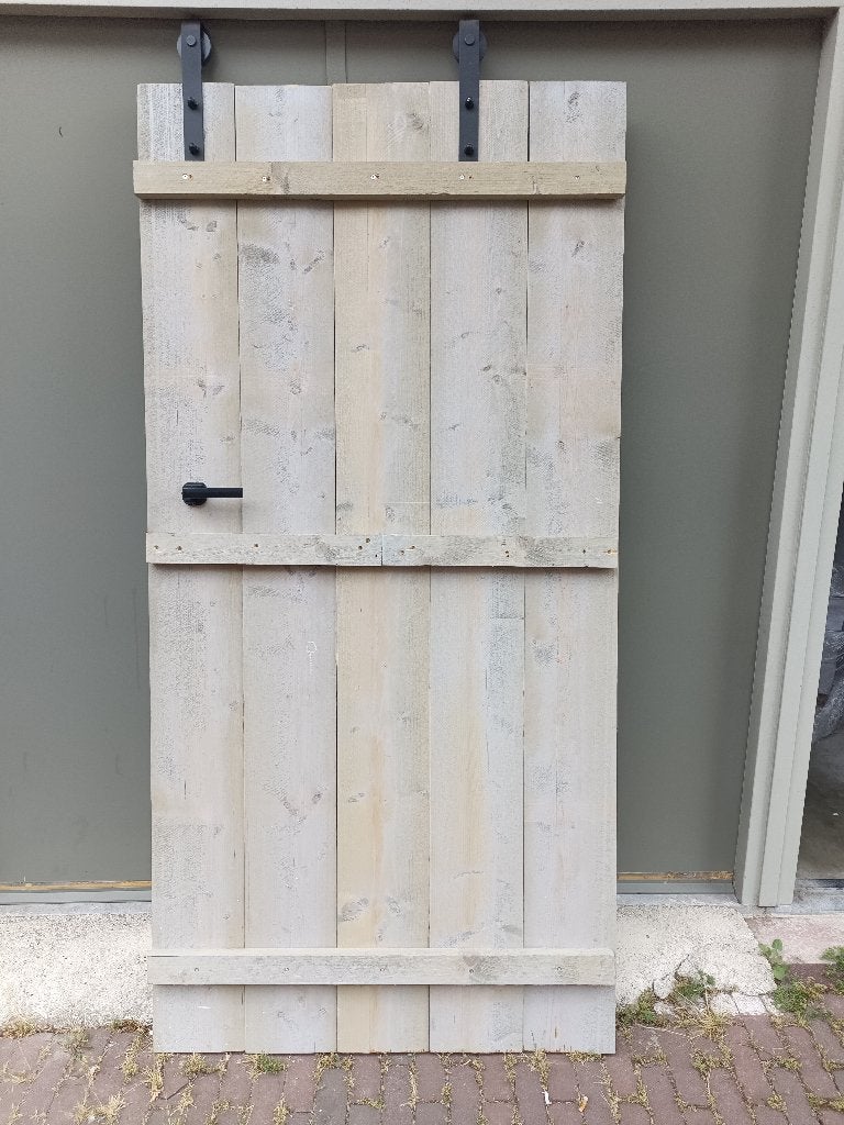 Deur steigerhout met rol systeem, Ophalen, Minder dan 80 cm, Binnendeur, Zo goed als nieuw