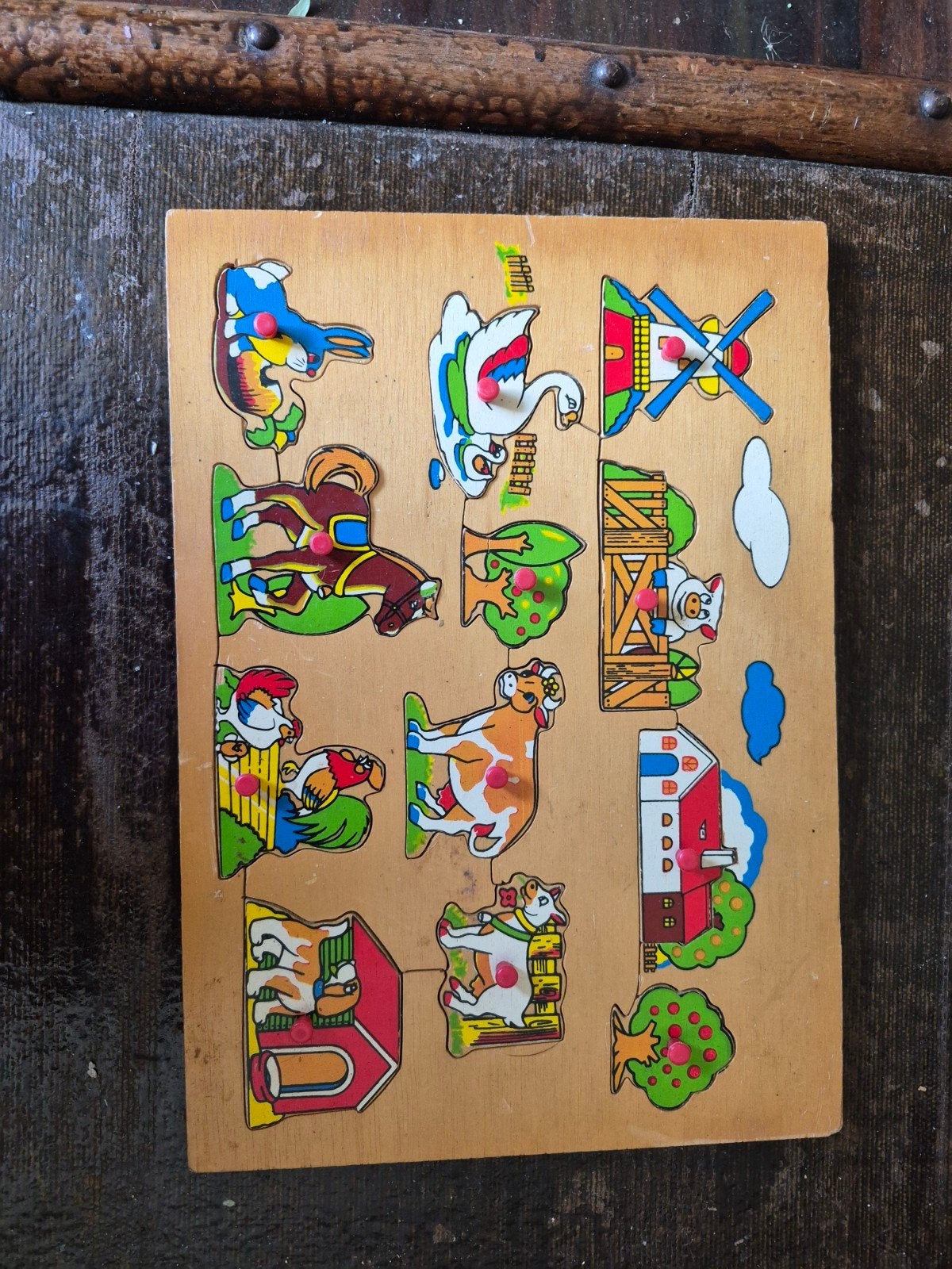 Houten boerderij puzzel voor kinderen, 2 tot 4 jaar, Gebruikt, 10 tot 50 stukjes, Ophalen of Verzenden