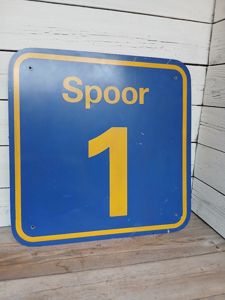 Origineel Nederlandse Spoorwegen perronbord, “spoor 1”., Verzamelen, Spoorwegen en Tramwegen, Trein, Gebruikt, Overige typen, Onbekend