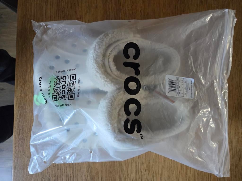 Crocs (Baya Lined Fuzz-Strap Clog) maat 45/46, Crocs, Wit, Overige typen, Nieuw