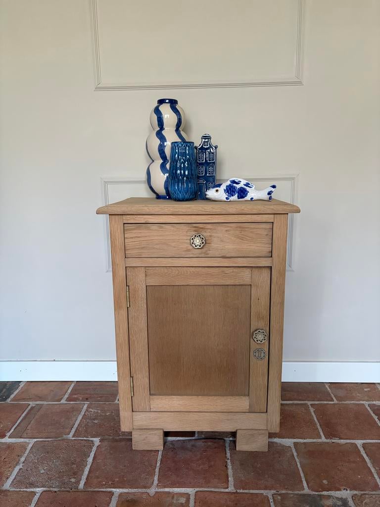 Eiken Nachtkastje Bijzetkastje halkastje brocante landelijk, Ophalen, Minder dan 45 cm, ..., 55 tot 70 cm
