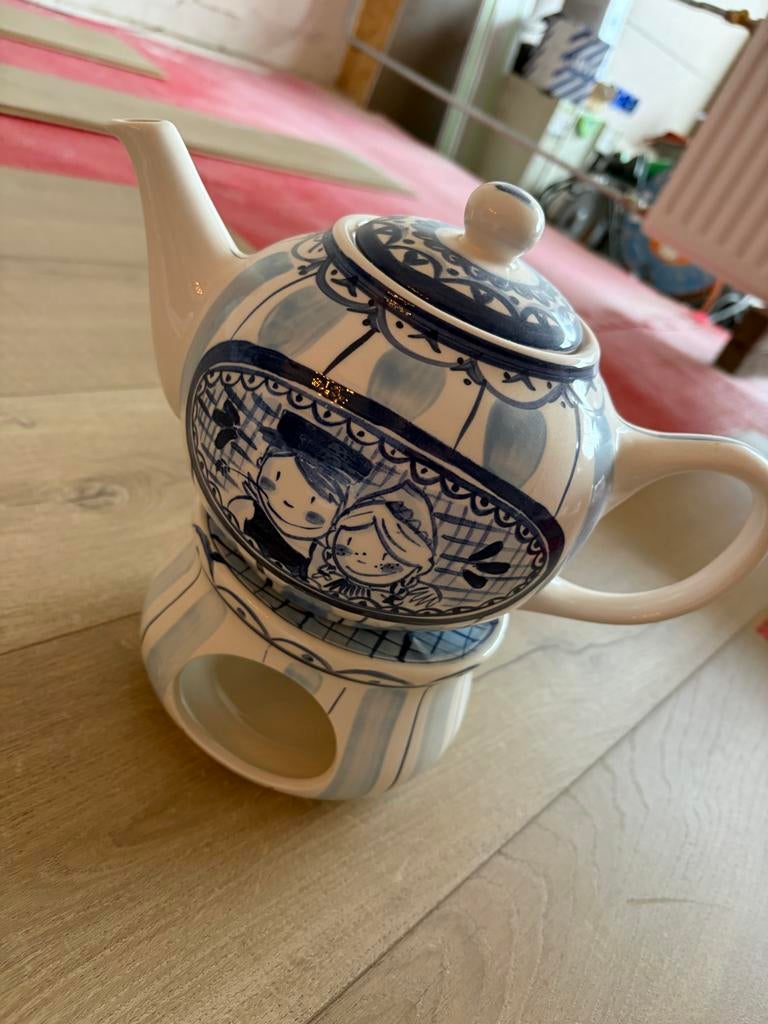 Delfts Blauw Theepot met Warmhouder - Handgeschilderd, Ophalen, Keramiek, Overige typen, Zo goed als nieuw