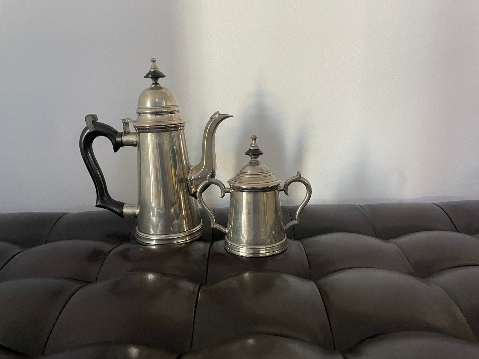 Antiek verzilverd koffiepotje en suikerpotje, Antiek en Kunst, Ophalen of Verzenden, Zilver