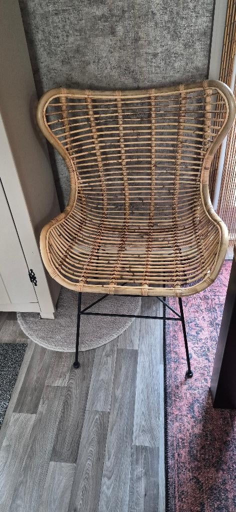 rotan stoel/fauteuil {100% rotan} metalen frame naturel, Ophalen, Zo goed als nieuw, Rotan