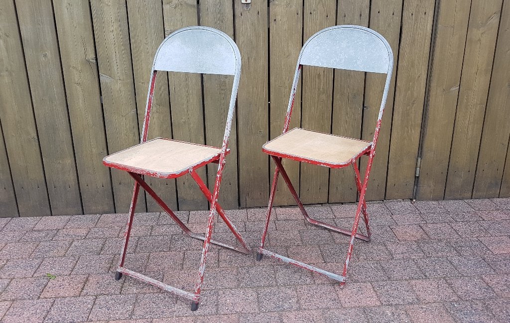 2 ODA industriële klapstoelen / brocante caféstoelen, Ophalen of Verzenden