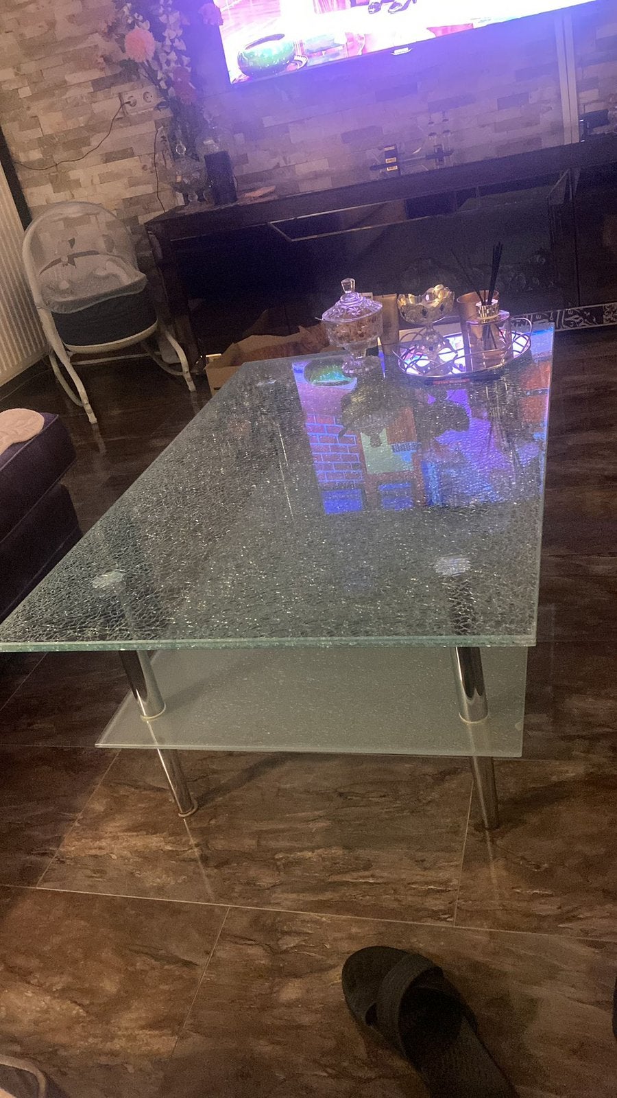 GRATIS! Salon en eettafel set crackle glas, Ophalen, Gebruikt, 50 tot 100 cm, Glas
