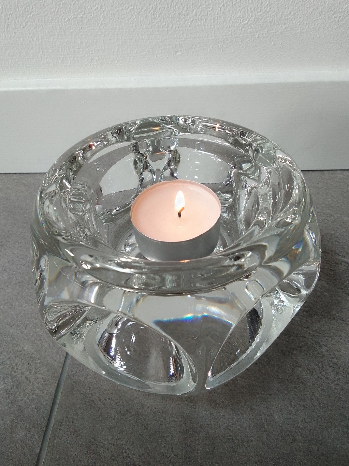 Glazen kandelaar, '70, Peill & Putzler, "ice cube", Antiek en Kunst, Antiek | Glas en Kristal, Ophalen of Verzenden