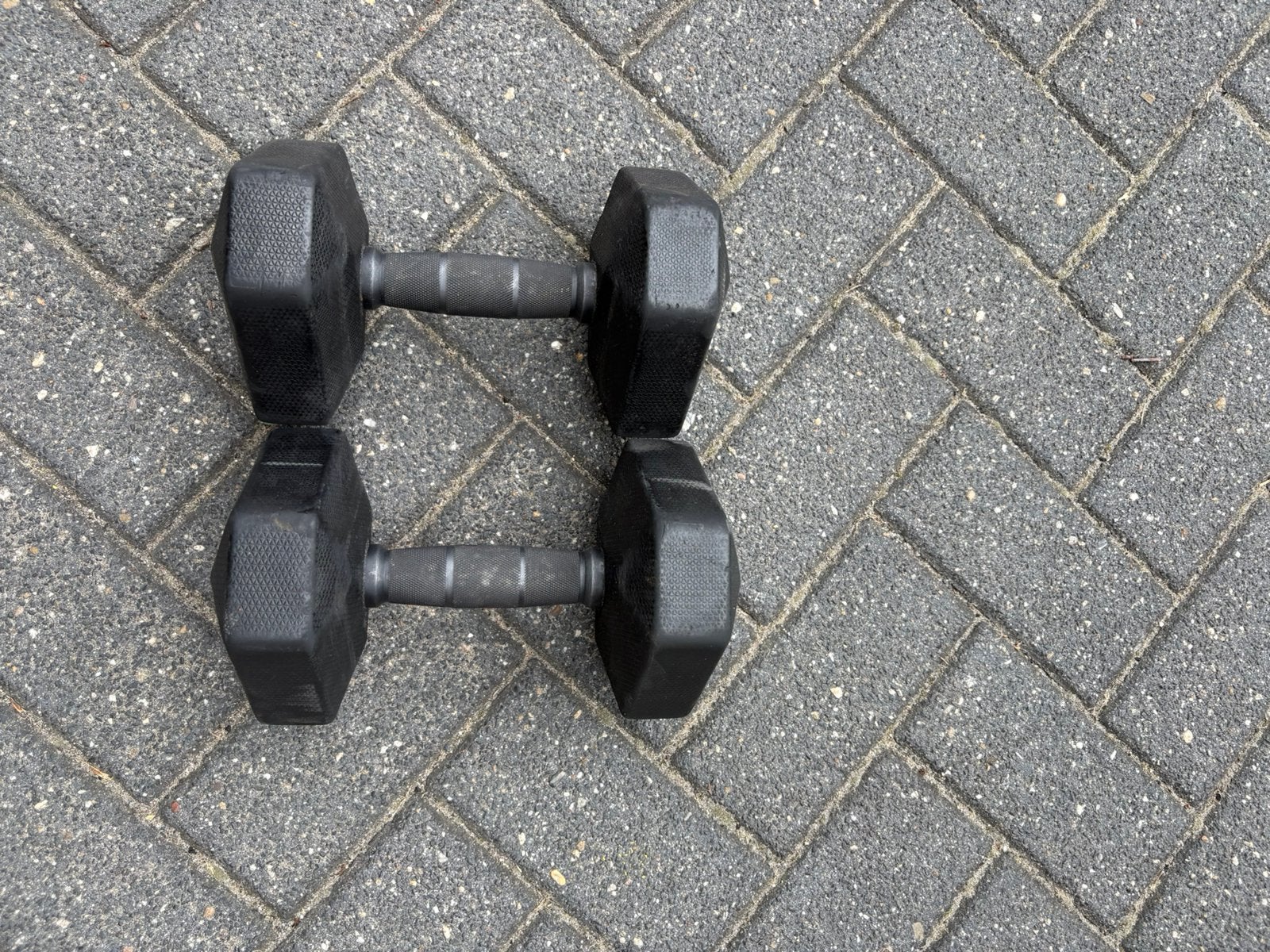 2 x 10 kg rubberen dumbbells gewichten, Dumbbell, Gebruikt, Ophalen of Verzenden, Rubber