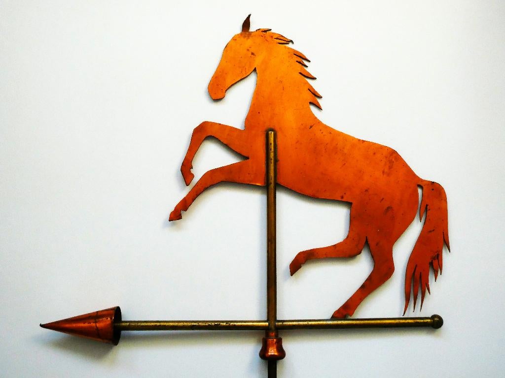 Windwijzer van een steigerend paard van koper en messing, Ophalen of Verzenden