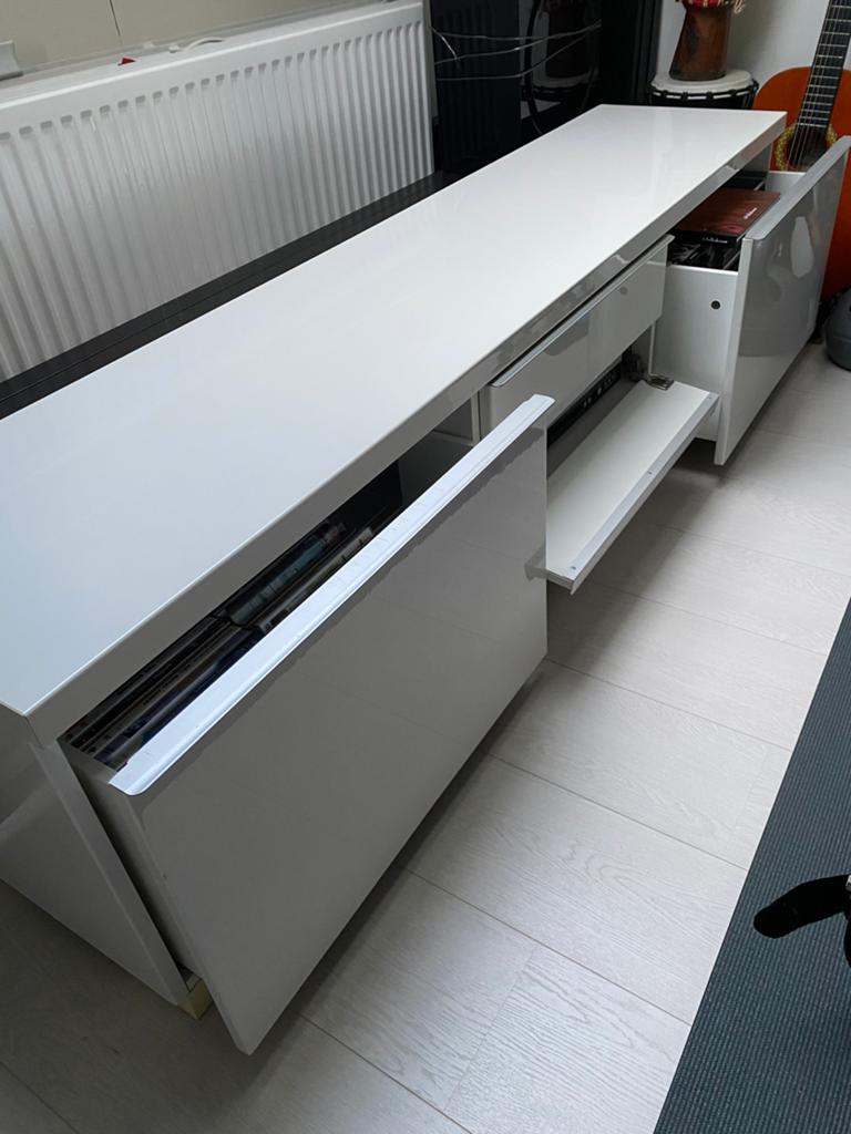 TV kast wit hoogglans, Ophalen, Gebruikt, 150 tot 200 cm, Minder dan 100 cm
