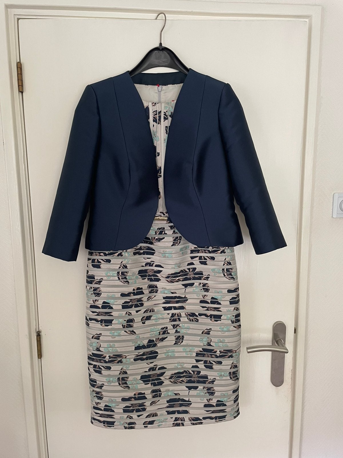 Sonia Peña jurk met bolero jasje maat 42/M/38 voor bruiloft, Maat 38/40 (M), Blauw, Cocktailjurk, Ophalen of Verzenden