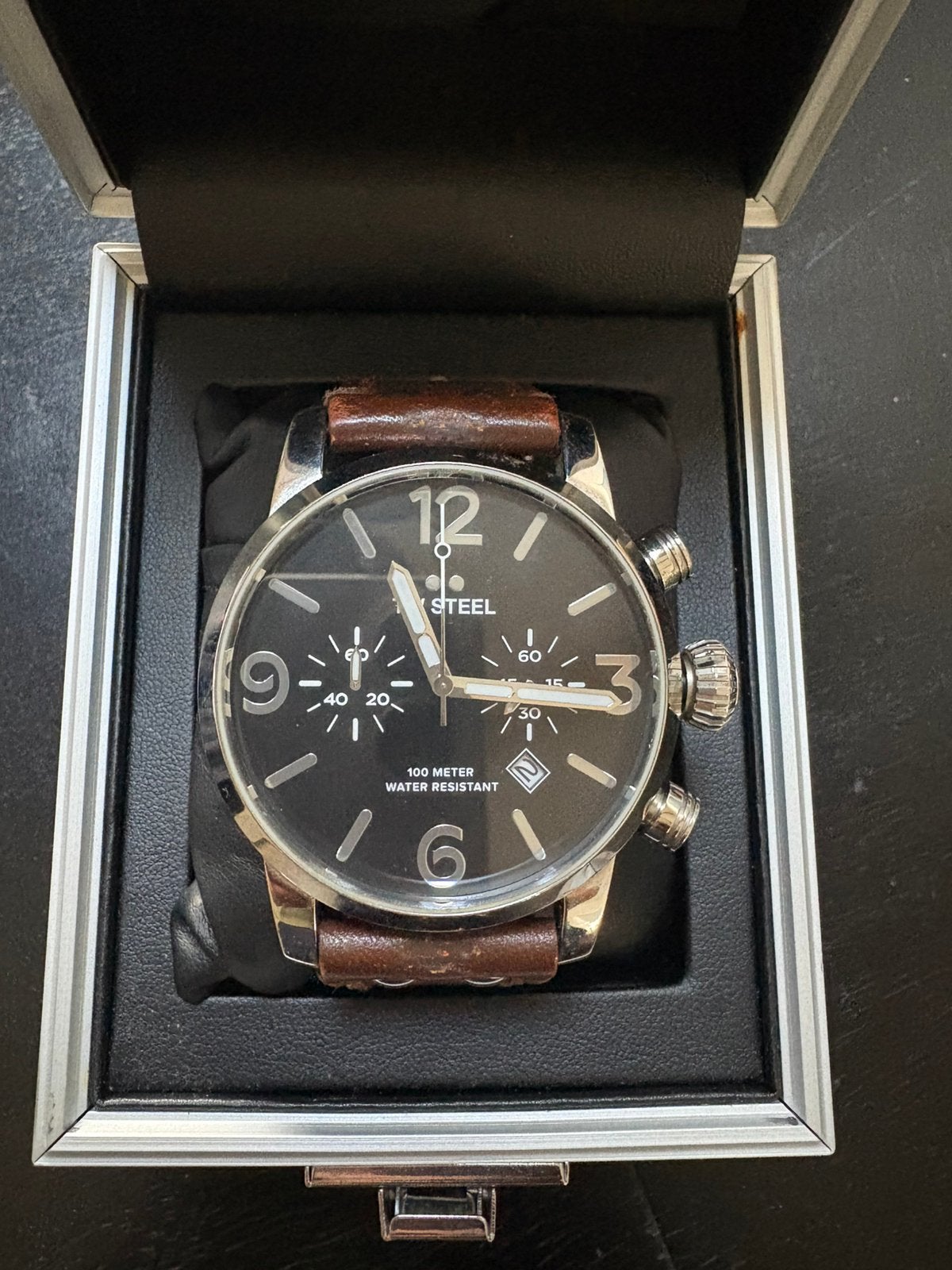 TW Steel Maverick Collection MS13, Leer, Polshorloge, Zo goed als nieuw, Zilver