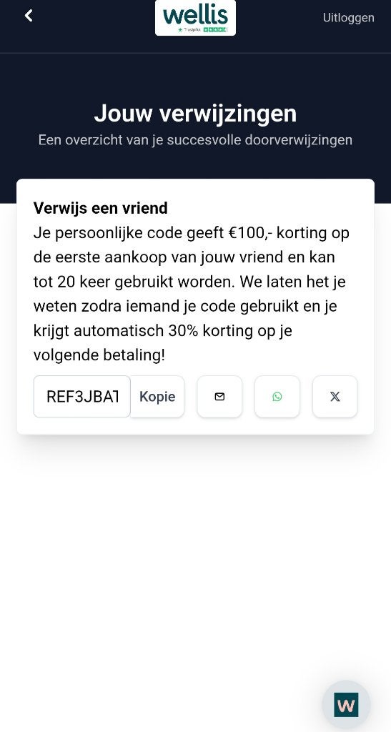 Mijn persoonlijke Wellis kortingscode (€100,- voordeel), Eén persoon, Kortingsbon