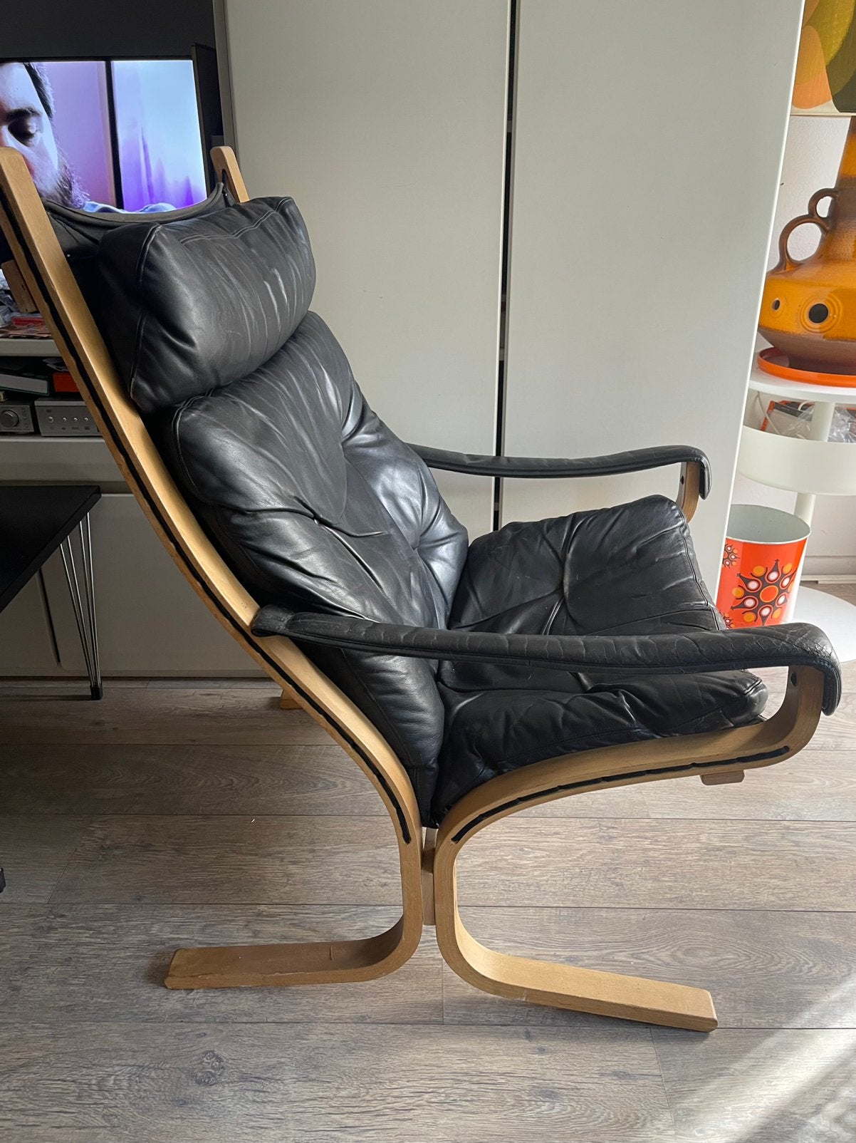 Vintage design fauteuil Scandinavië plywood, Huis en Inrichting, Ophalen, Scandinavisch design, Gebruikt, 50 tot 75 cm