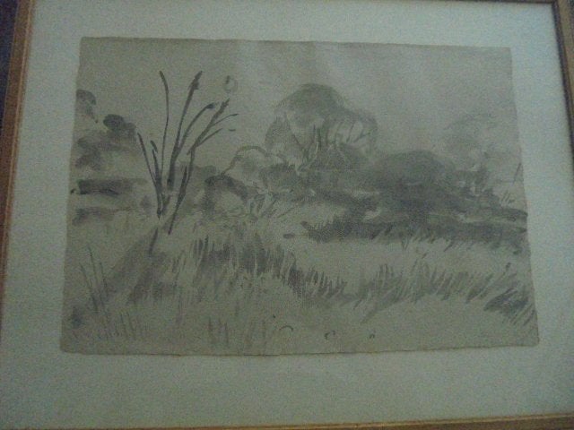De Ploeg - Johan Dijkstra - Blauw Borgje (waterverf), Ophalen, Aquarel, Landschap