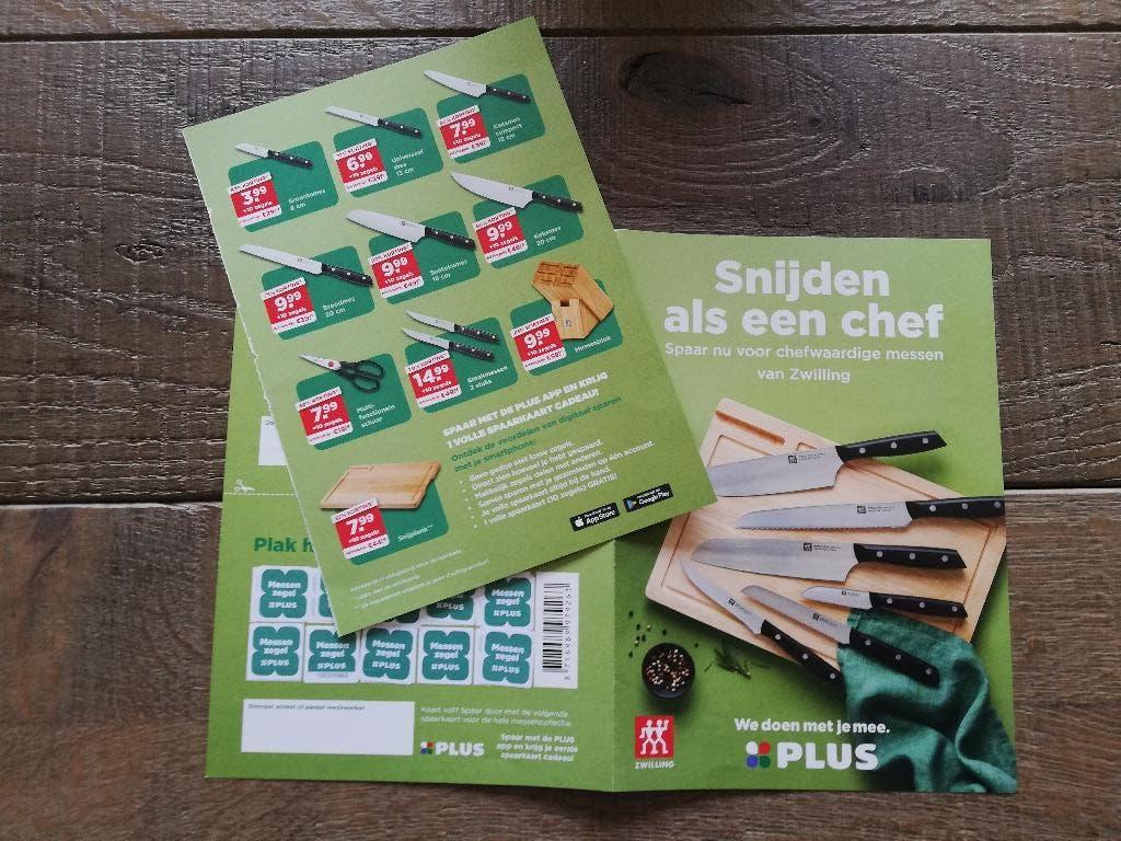 PLUS spaarkaart / zegels voor messen 5 stuks, Verzamelen, Plus, Ophalen of Verzenden
