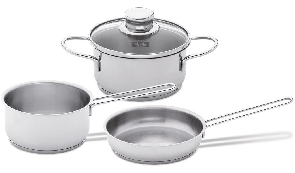 Nieuw | Fissler Pannenset Snacky 3-delig compact formaat, Ophalen, Nieuw, Pannenset, Rvs