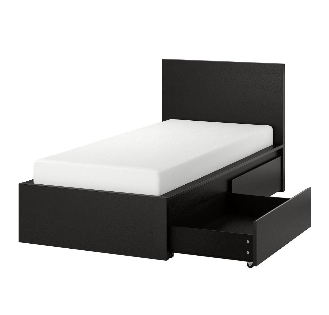 Ikea Malm bed met nachtkastje, lattenbodem & matras, Ophalen, 90 cm, Eenpersoons, Zwart