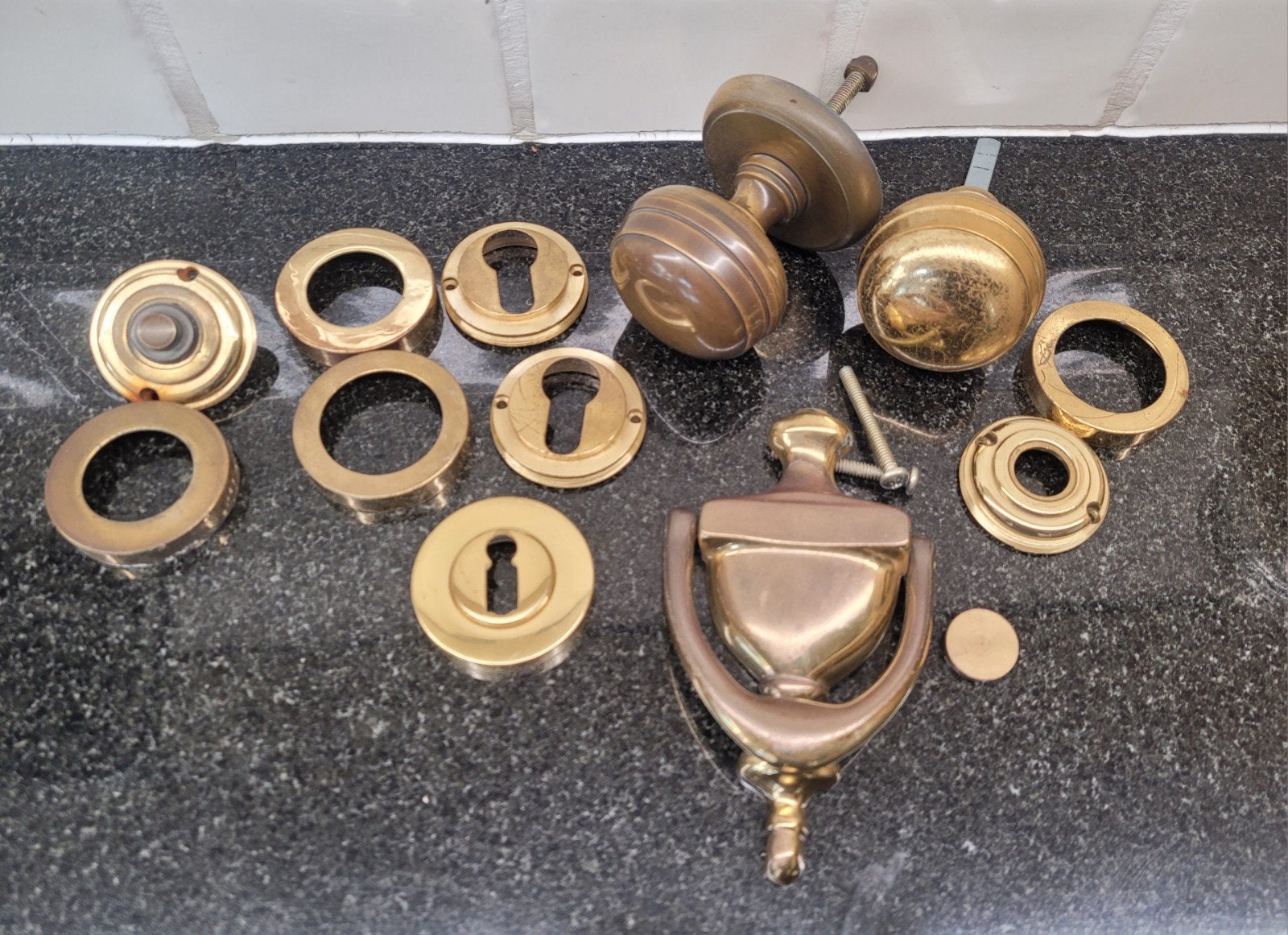 Deurbeslag set messing, Doe-het-zelf en Verbouw, Ophalen of Verzenden, Gebruikt, Overige typen, Rvs