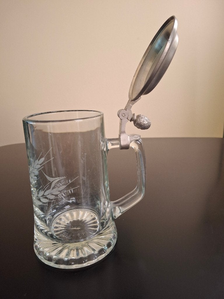Bierpul  kristalglas met tinnen deksel, Antiek en Kunst, Antiek | Keramiek en Aardewerk, Ophalen