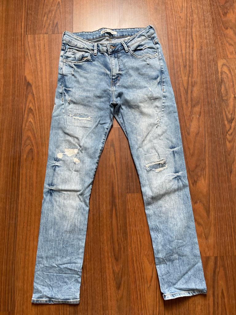 Blauw denim jeans Zara, 40, Ophalen of Verzenden, Zo goed als nieuw, Blauw, Overige jeansmaten