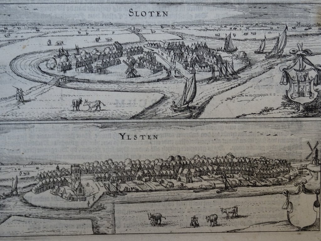 kopergravure Sloten en IJlst, Guicciardini, 1617, Antiek en Kunst, Kunst | Etsen en Gravures, Stadsgezicht, Ophalen of Verzenden