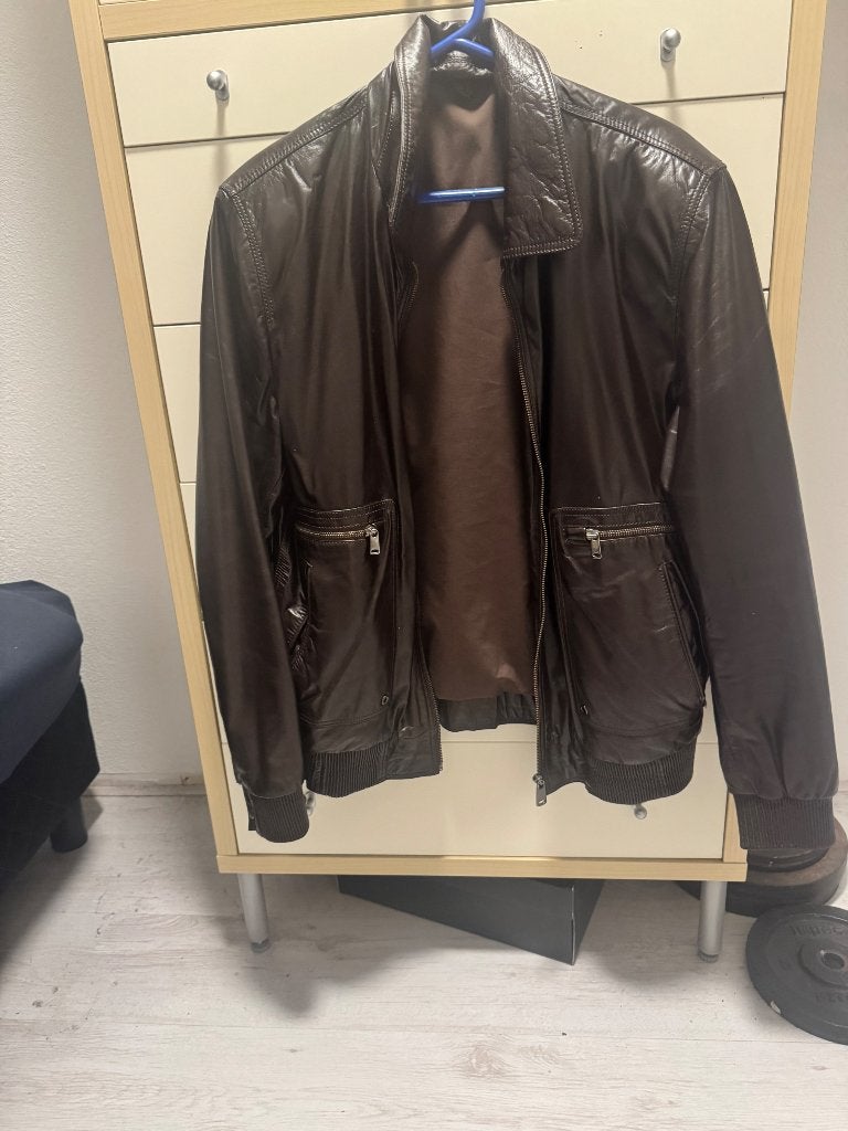 Bruine leren jas, Ophalen, Zo goed als nieuw, Maat 56/58 (XL), Bruin
