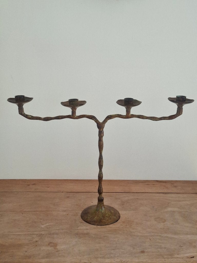 Grote vintage bronzen kandelaar mid-century brutalistisch, Ophalen of Verzenden, Koper of Brons