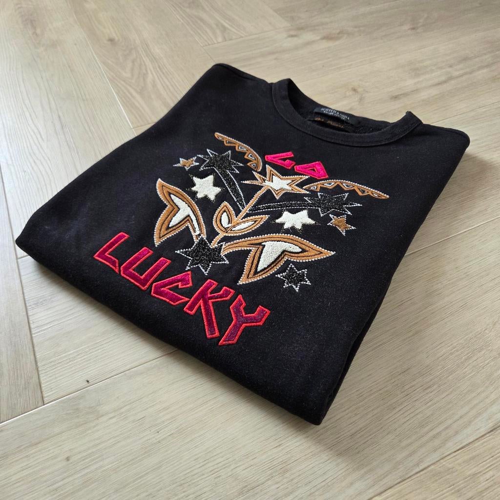 Maison Scotch zwarte trui met opvallende print, maat XS, Ophalen of Verzenden