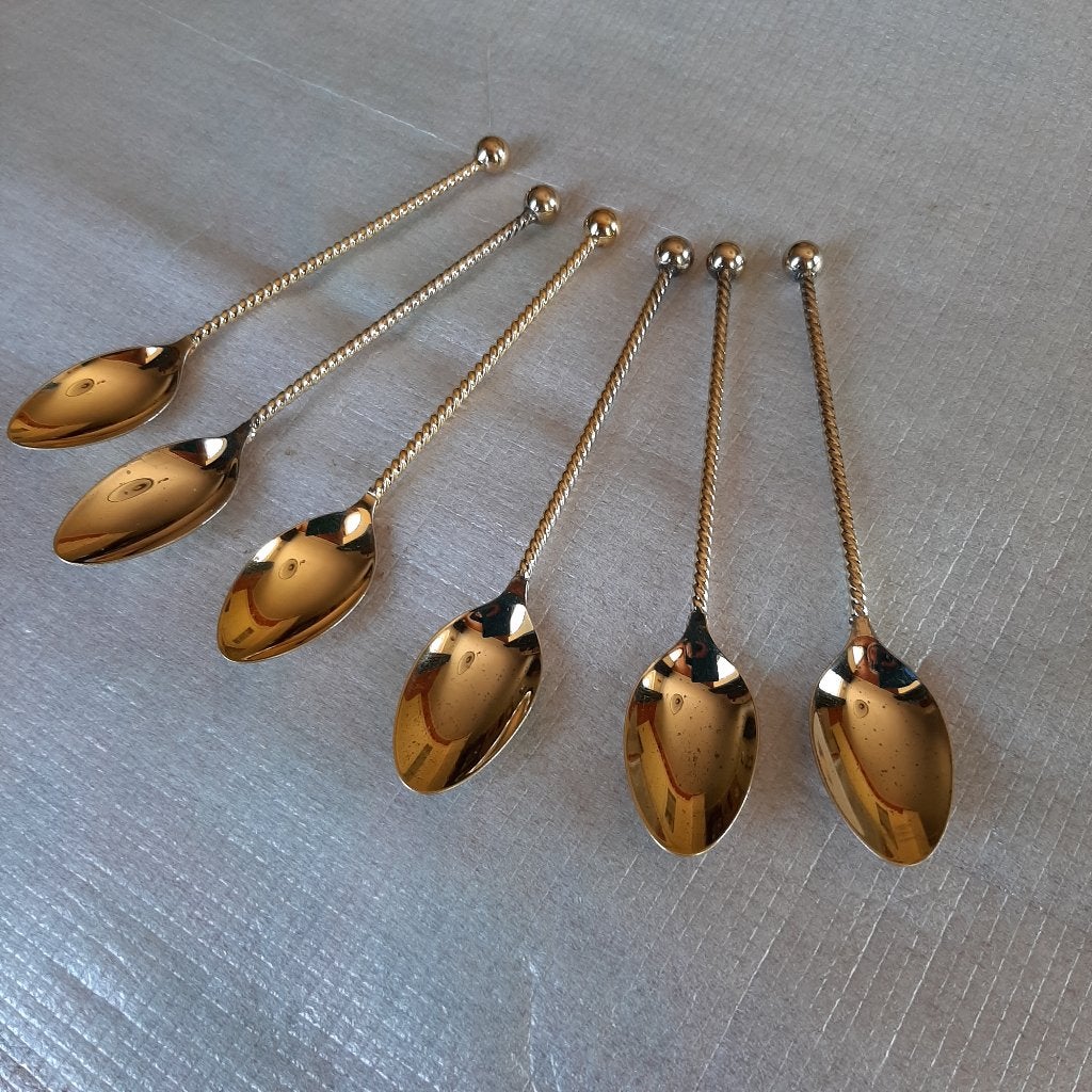 6 theelepels Douwe Egberts stijlappel model,  goudkleurig, Ophalen of Verzenden