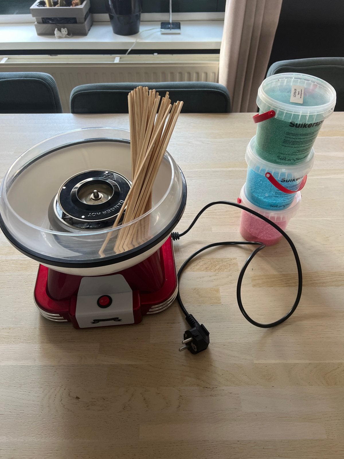 Suikerspinmachine met suiker en stokjes, Ophalen of Verzenden, Gebruikt