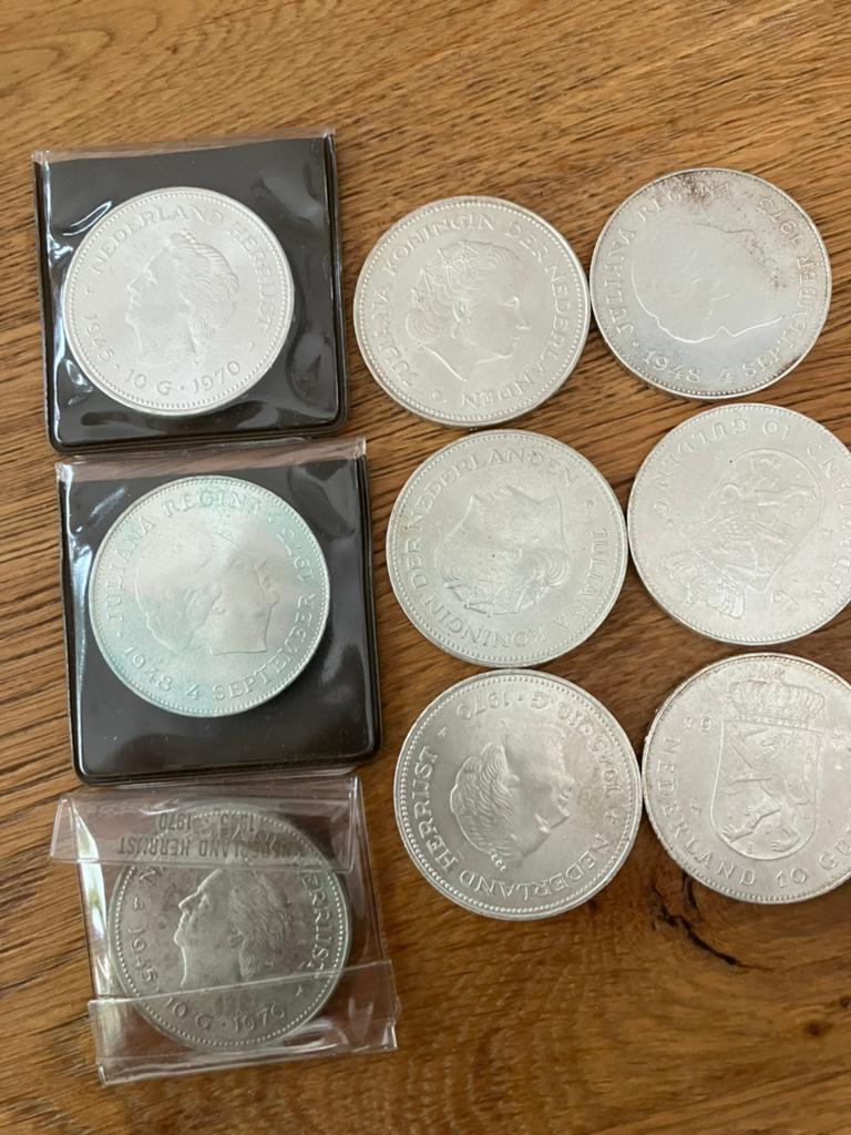 9 zilveren 10 gulden munten, Postzegels en Munten, Munten | Nederland, Ophalen of Verzenden, Koningin Beatrix, 10 gulden, Zilver