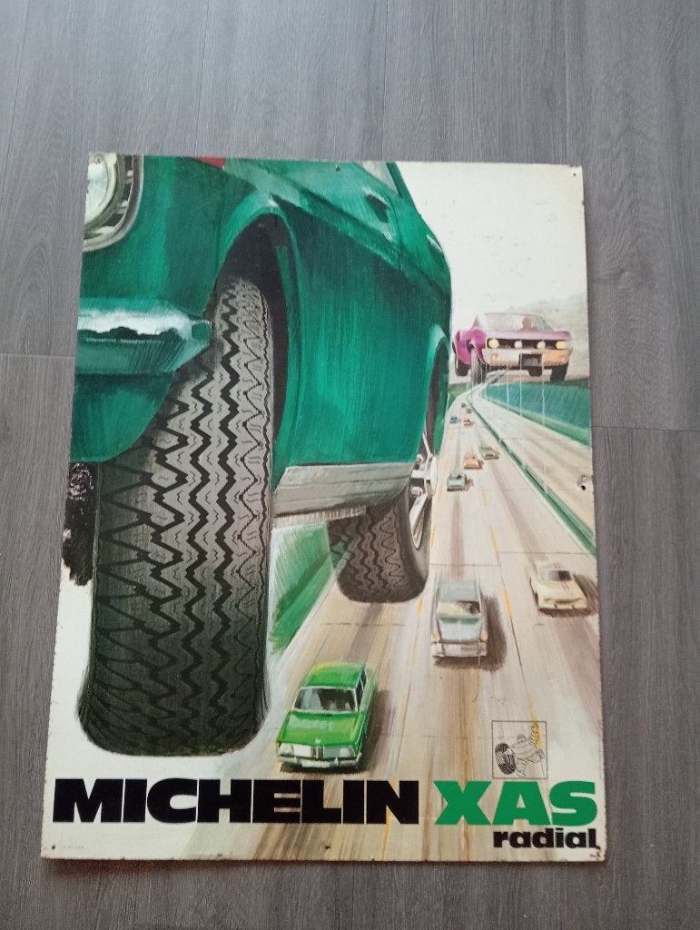 Origineel vintage blik Michelin XAS Radial reclamebord  '70, Verzamelen, Ophalen, Gebruikt, Reclamebord