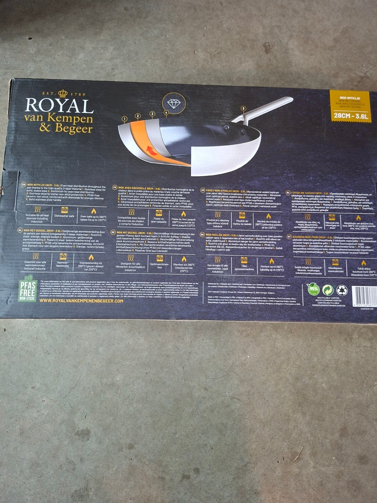 Royal van Kempen & Begeer Wokpan 28cm - Nieuw in doos, Ophalen, Overige materialen, Nieuw, Met deksel