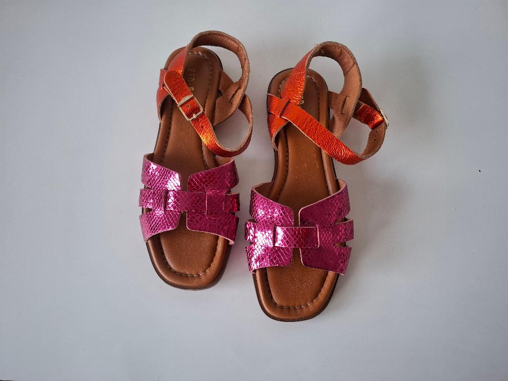 Red Rag sandalen MAAT 39 cyclaam roze oranje metallic leer, Overige kleuren, Verzenden, Sandalen of Muiltjes, Zo goed als nieuw