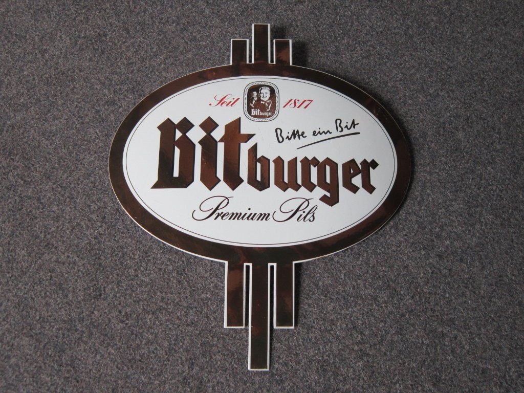 BITBURGER EMAILLE RECLAMEBORD, Verzamelen, Biermerken, Ophalen, Gebruikt, Reclamebord, Plaat of Schild, Overige merken