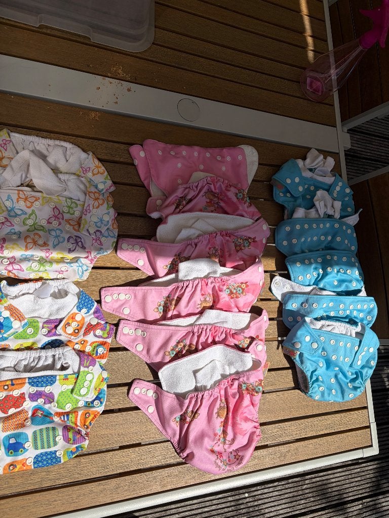 Wasbare luiers set 15 luiers met 30 boosters, Ophalen, Gebruikt, Overige typen