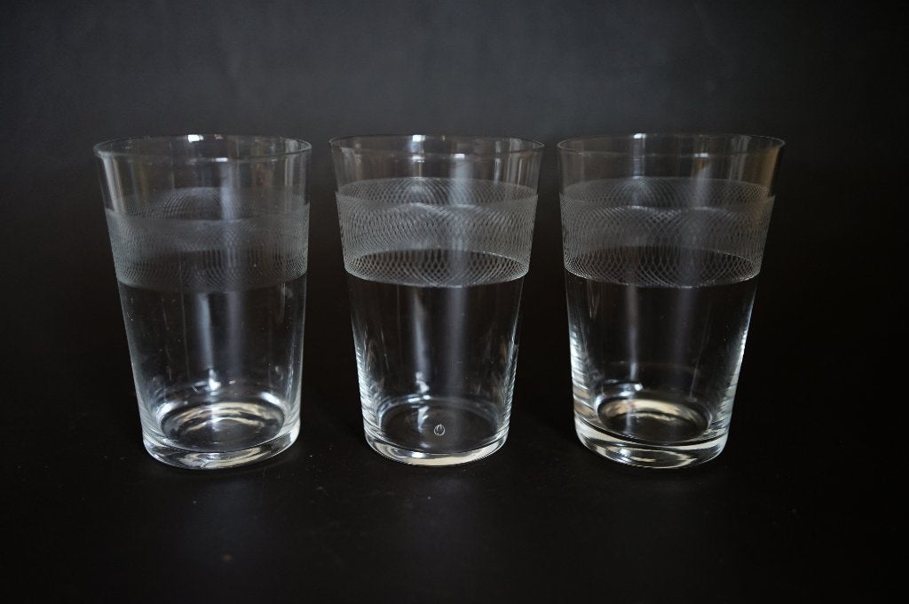 antiek waterglas groot glas geëtst guilloche 1 Leerdam drie, Ophalen of Verzenden