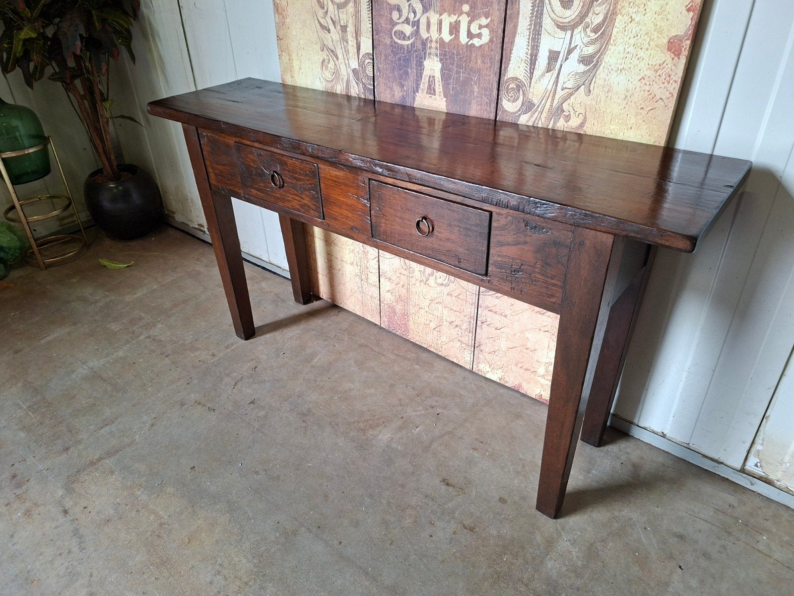 Robuuste teakhouten sidetable, haltafel, console, Huis en Inrichting, Ophalen of Verzenden, 25 tot 50 cm, Rechthoekig