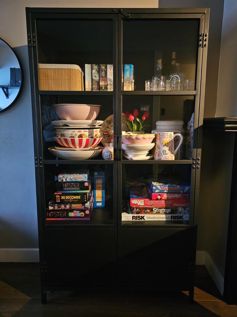 Servieskast metaal met glazen deuren, 180x100x40 cm, 100 tot 150 cm, Ophalen of Verzenden, Glas, 150 tot 200 cm