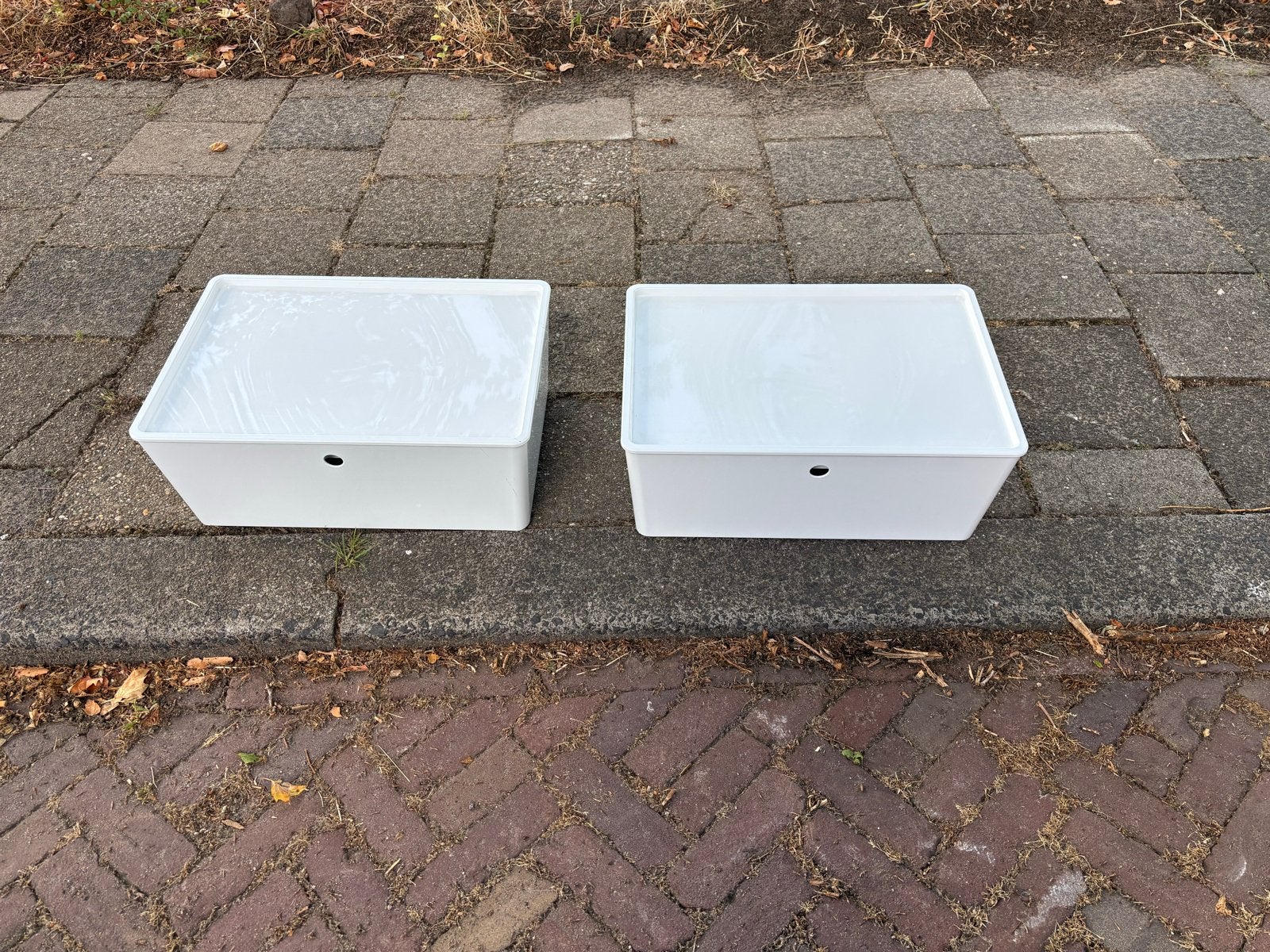 Ikea opbergkisten (2 stuks) met sorteer inzetbak en deksel, Huis en Inrichting, Ophalen, Gebruikt, Kunststof