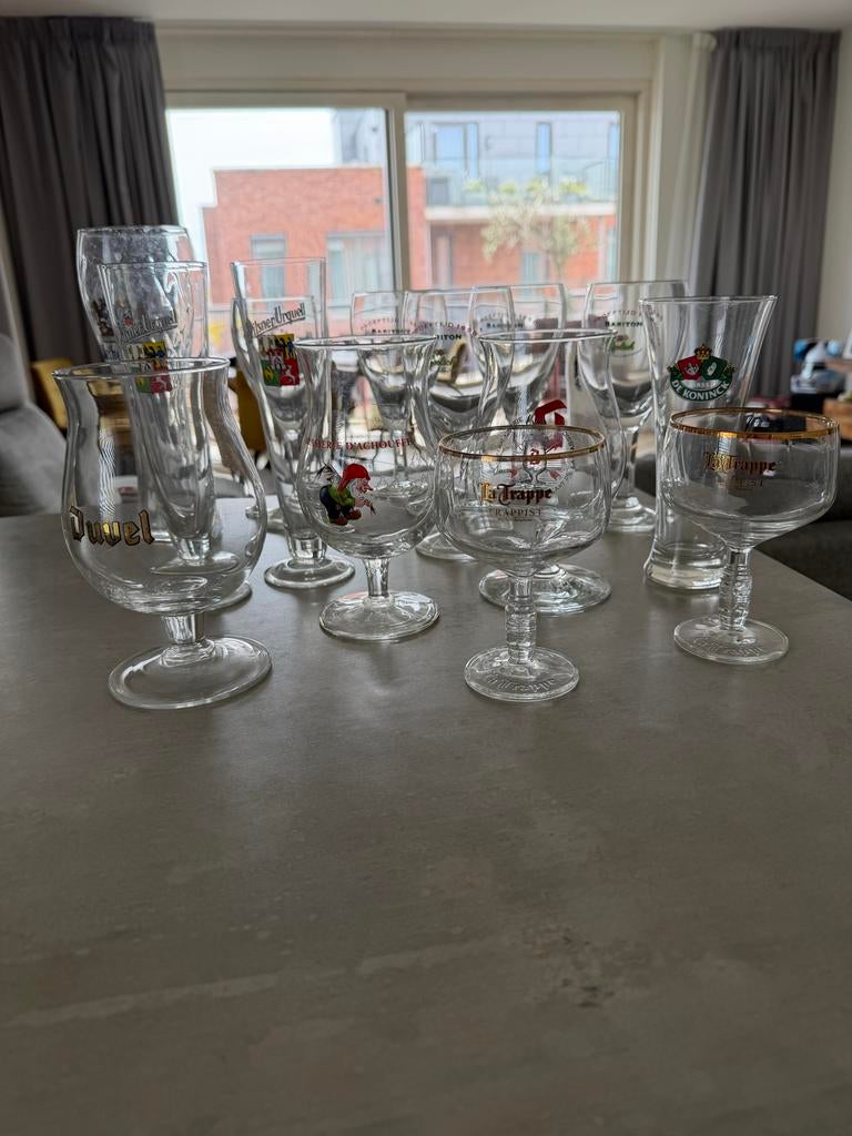 Set van 14 speciale bierglazen – diverse merken, Verzamelen, Biermerken, Ophalen, Gebruikt, Glas of Glazen, Overige merken