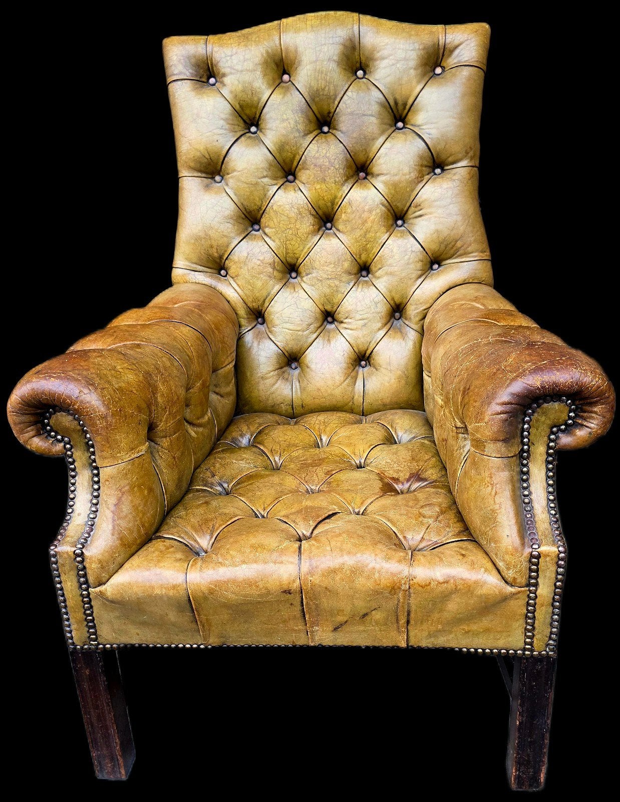 Oude handgepatineerde Chesterfield fauteuil + BEZORGING, Gebruikt, ., Klassiek, Ophalen of Verzenden